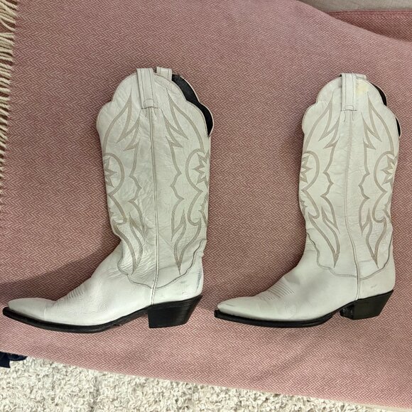 Tony Lama White Cowboy Boots Size 10M Vintage - Picture 11 of 12